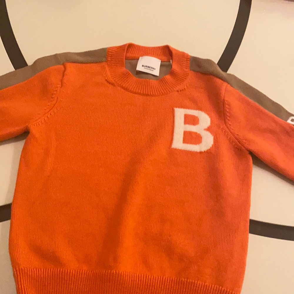 Kids Burberry shirt orange white and brown